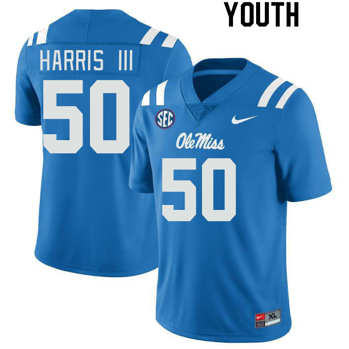 Youth #50 Tres Harris III Ole Miss Rebels College Football Jerseyes Stitched Sale-Powder Blue